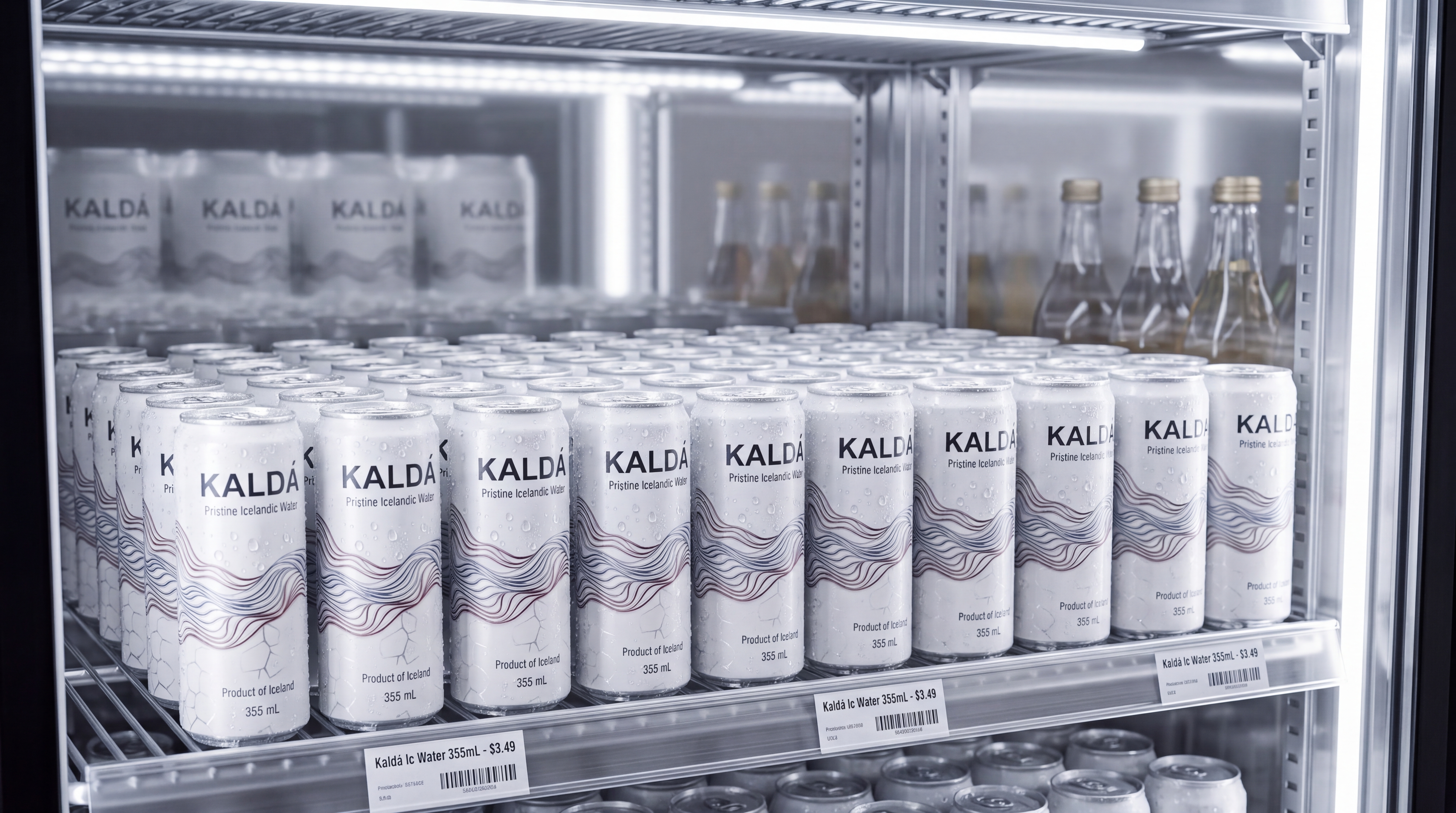 KALDÁ cans stocked in a grocery cooler