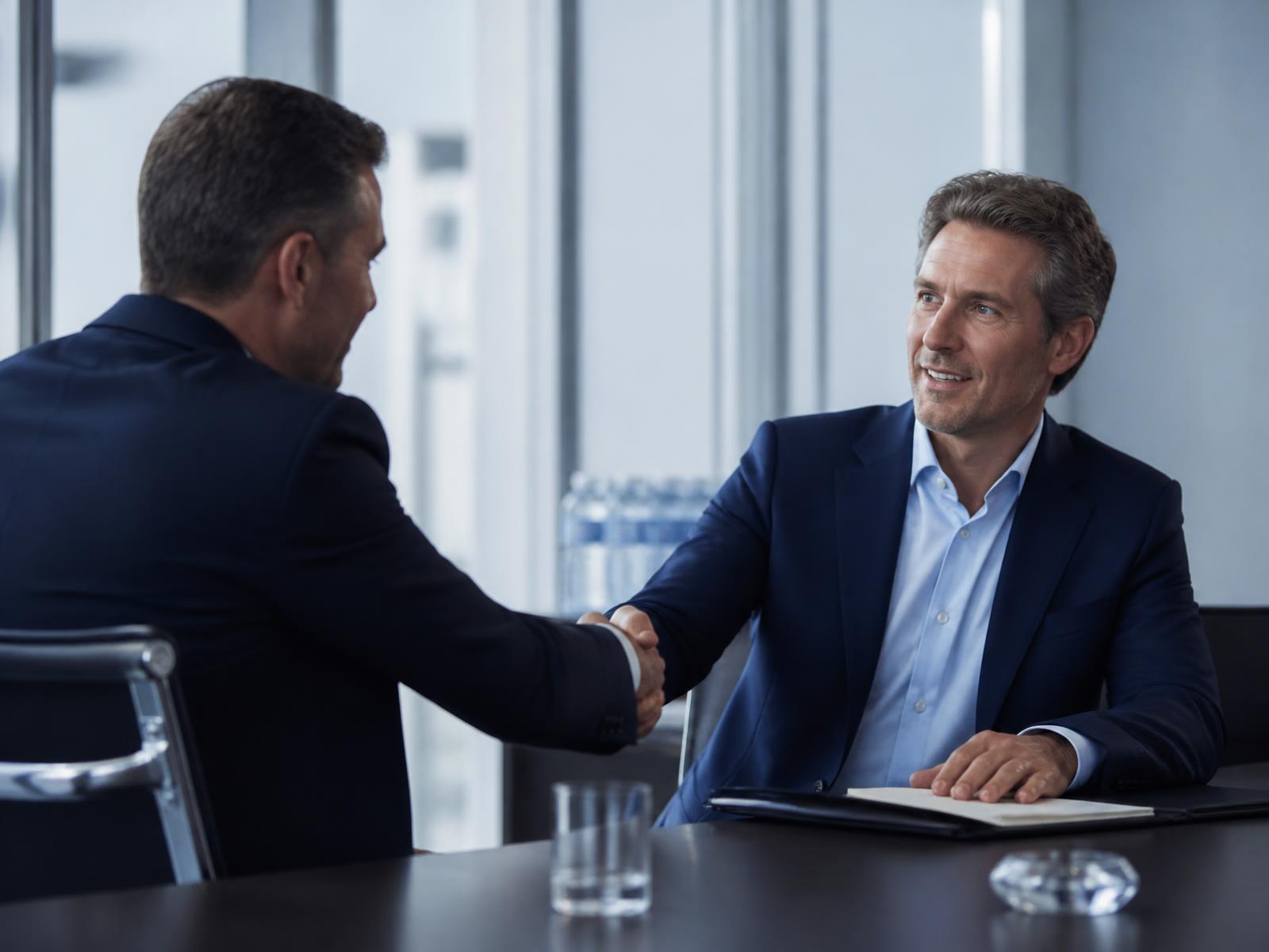 Two KALDÁ trade partners shaking hands across a meeting table